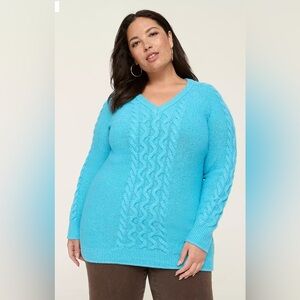 NWT Lane Bryant blue preppy V-neck cable net sweater. Sz 22/24.